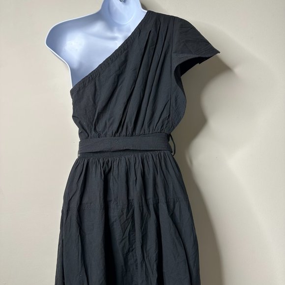 Madewell Brooke One Shoulder Ruffle Midi Dress Black Size 2 NEW - Picture 7 of 9